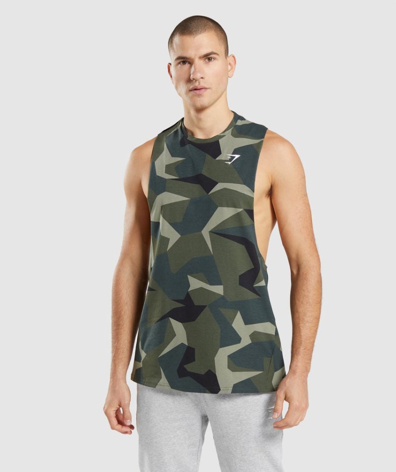 Men\'s Gymshark Critical Drop Arm Tanks Camo | NZ 0USLET